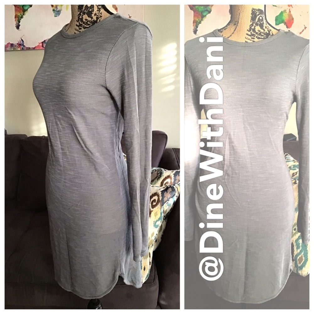 Ribbed heather gray fitted long-sleeve dress